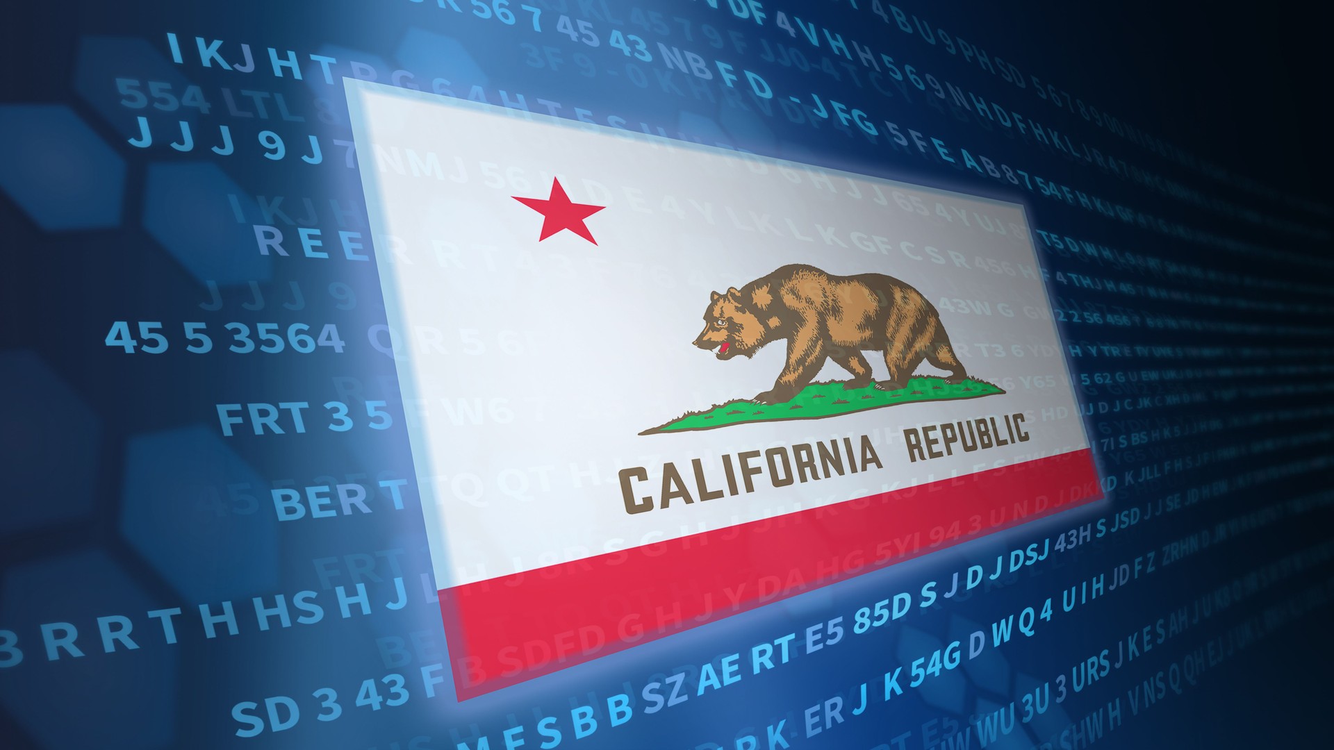 Flag of State of California on hi tech concept background.